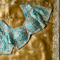 Fancy nylon tissue crepe saree – gold colour view – Arhas Couture
