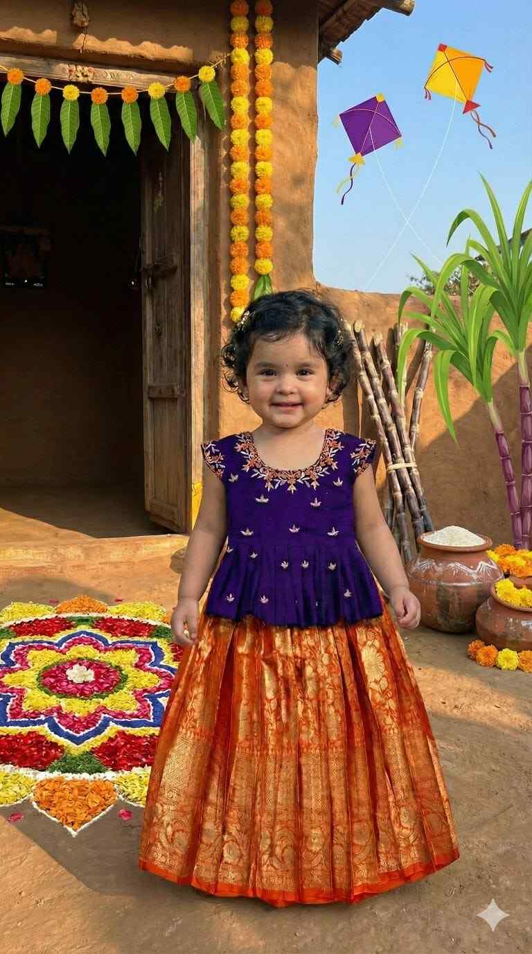 Fancy semi Kanchi kids lehenga with maggam work – Arhas Couture