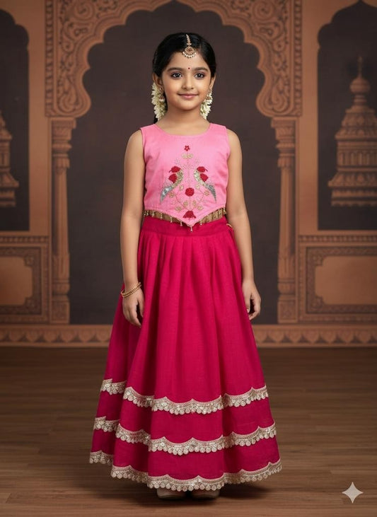 Kid's Shiny Threadwork Lehenga