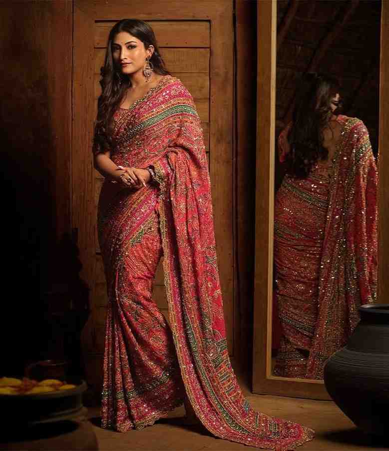 Ajrakh Print Chinnon Silk Saree