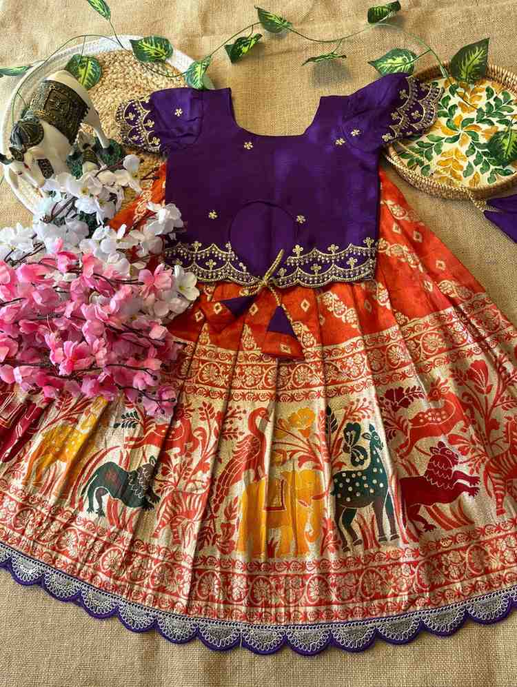 Kids Banarasi tissue lehenga – yellow – Arhas Couture