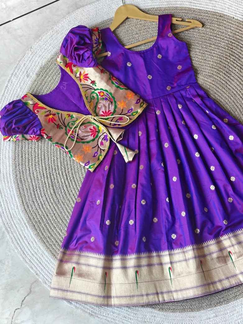 Kid's Soft Paithani Silk Gowns