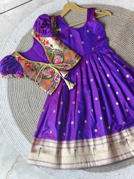 Kid's Soft Paithani Silk Gowns