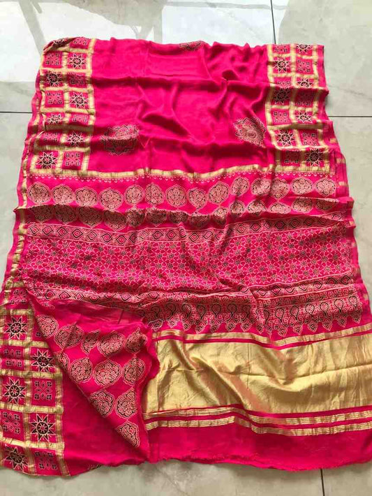 Fancy Ajrakh Modal saree – colour 2 – Arhas Couture