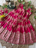Kids Banarasi satin silk lehenga – Pink, Orange – 1 to 15 years – Arhas Couture