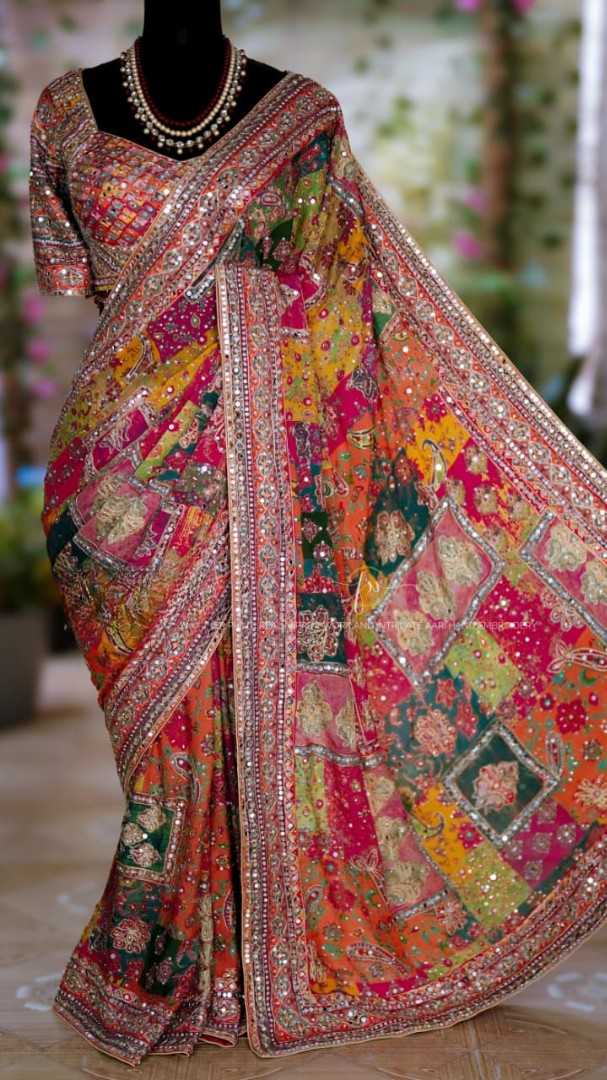 Fancy Ajrakh saree – colour 1 – Arhas Couture