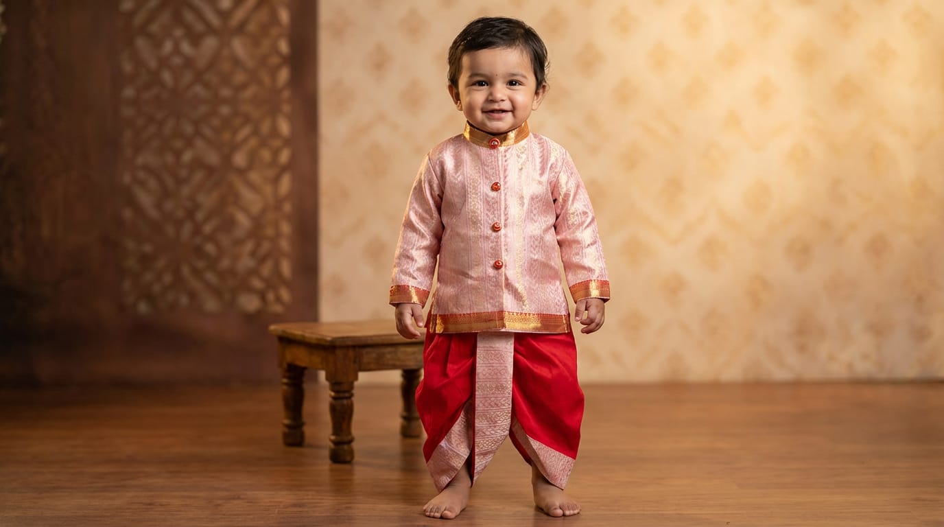 Banarasi family outfit – raw silk top detail – Arhas Couture