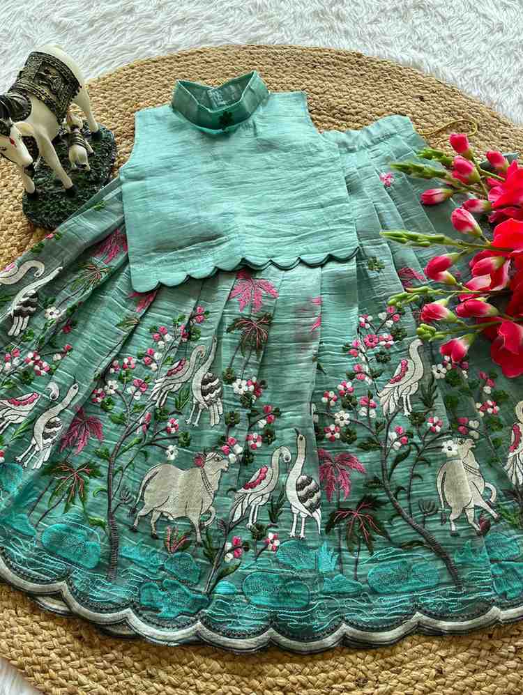 Kid's Gold Crush Silk Lehengas