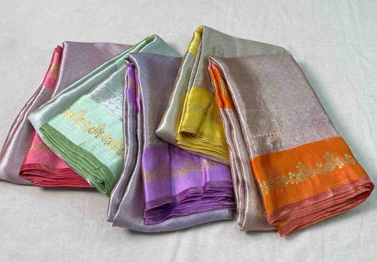 Fancy handloom Banarasi tissue brocade saree with satin border – Arhas Couture