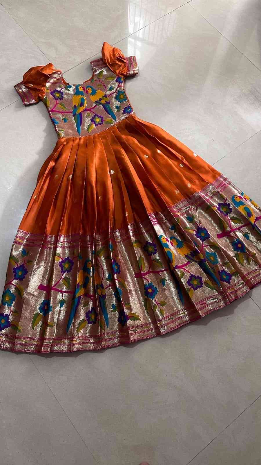 Kids Paithani gown – orange – Arhas Couture