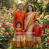 Semi Kanchi tissue family outfit – girls, boys, men and Mom – Arhas Couture