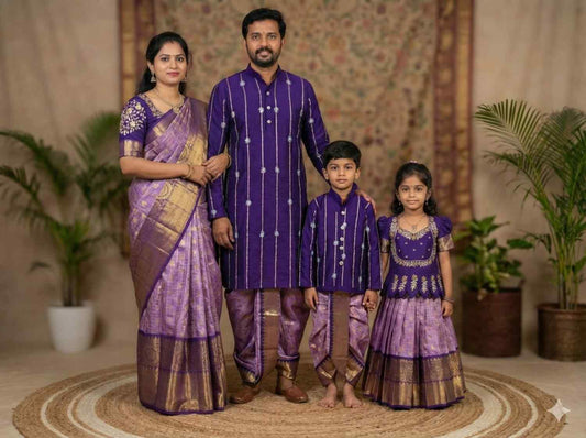 Gadwal silk family outfit – boys, girls, men and Mom – Arhas Couture