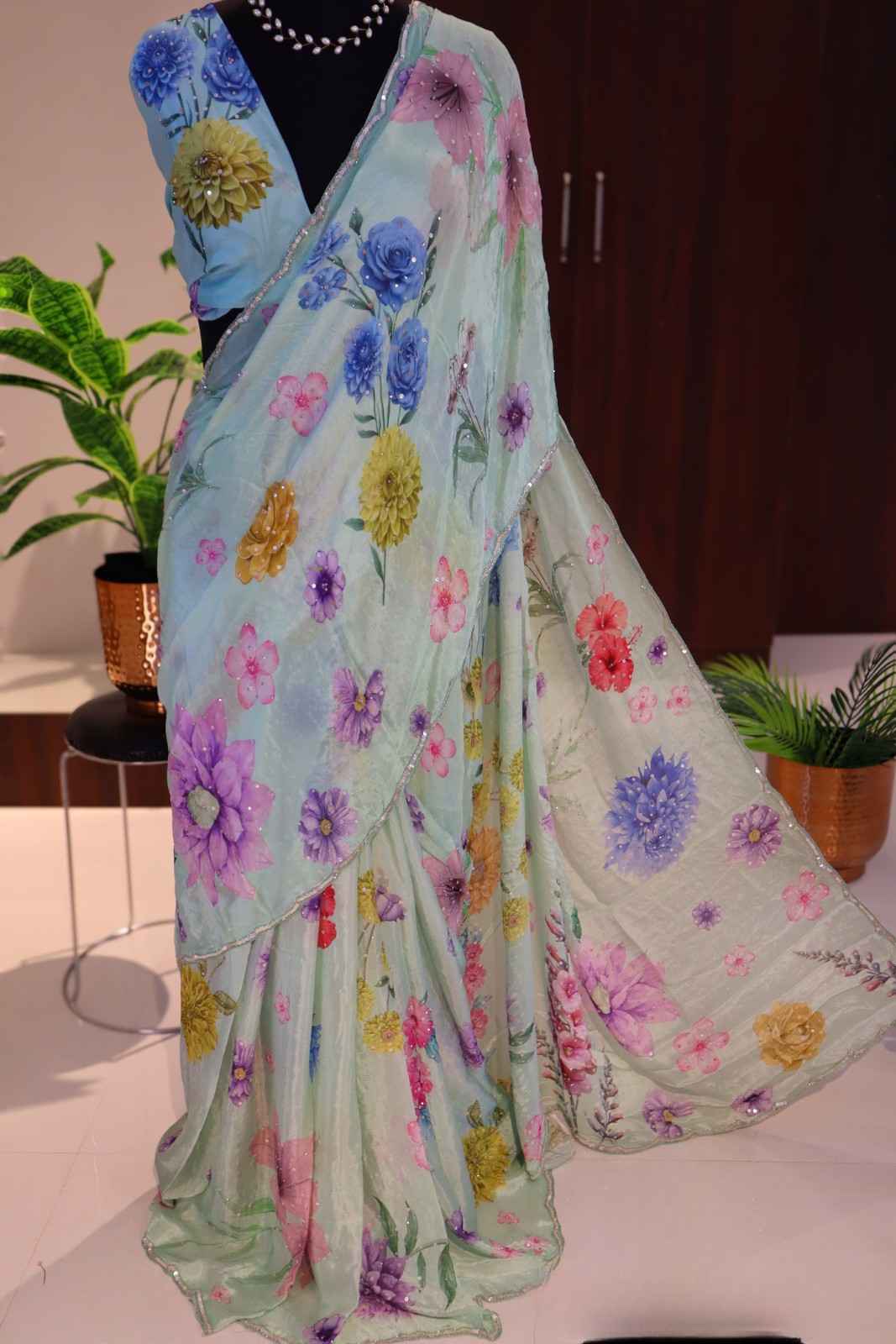 Satin Silk Sequins Saree