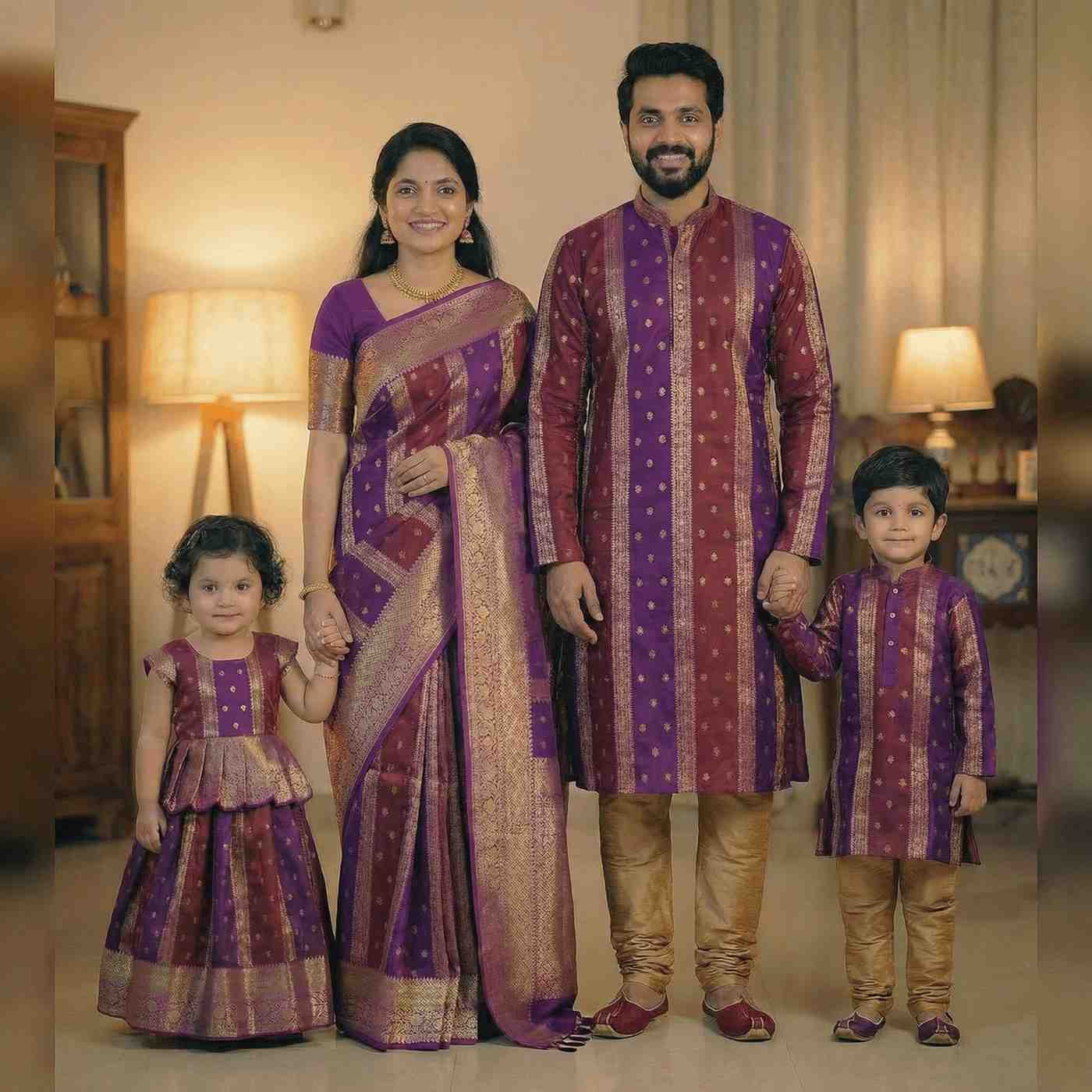 Semi Kanchi tissue family outfit – boys, girls and men – Arhas Couture
