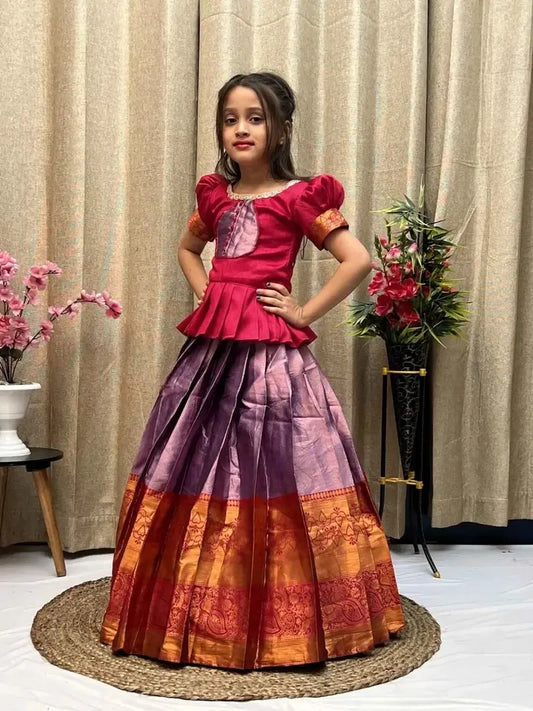 Kid’s Litchi Silk Lehangas