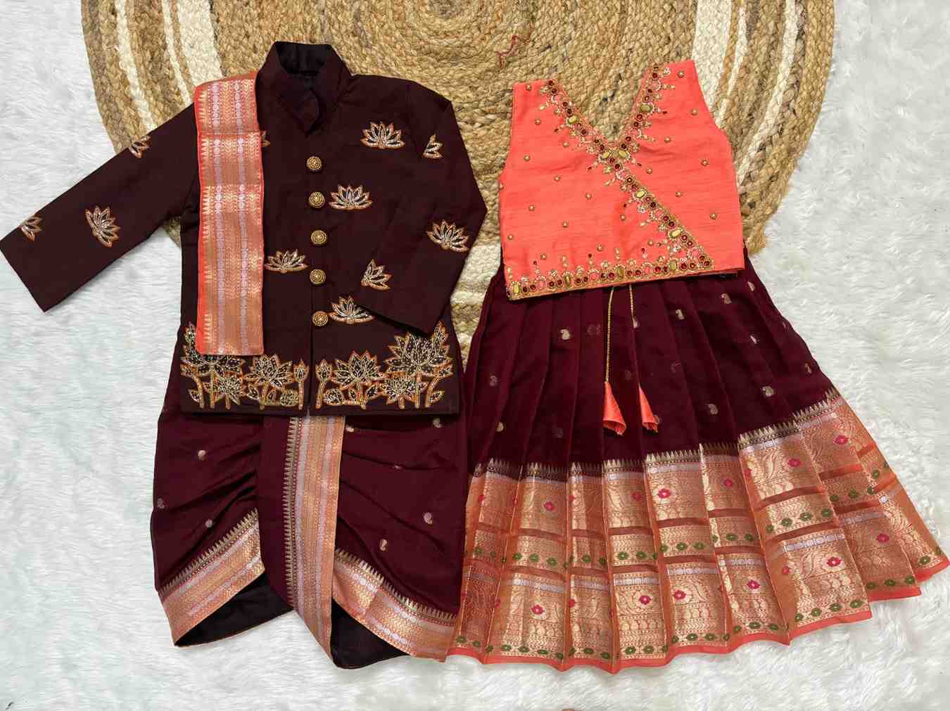 Semi Kanchi Banarasi family outfit – colour view – Arhas Couture
