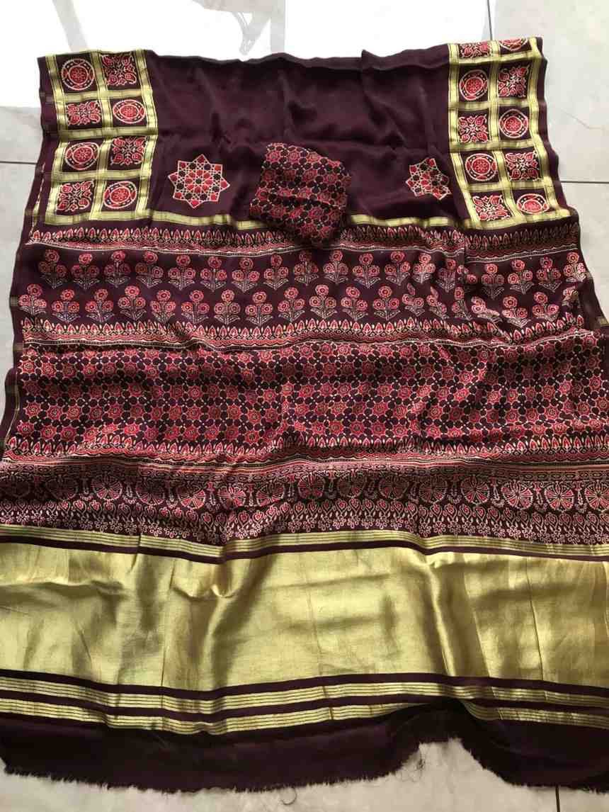 Fancy Ajrakh Modal saree – colour 3 – Arhas Couture