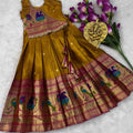 Kids shimmer Paithani silk lehengas by Arhas Couture