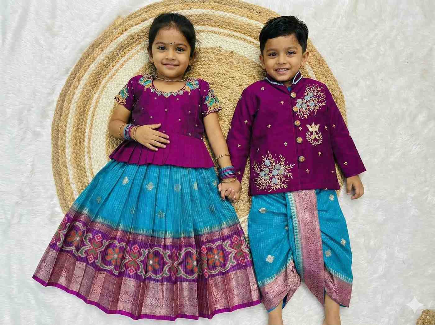 Banarasi silk family outfit – boys, girls and men – Arhas Couture