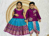 Banarasi silk family outfit – boys, girls and men – Arhas Couture