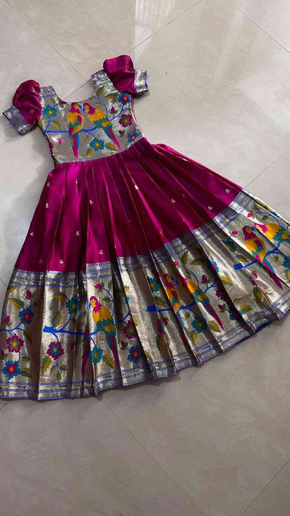 Kids Paithani gown – pink – Arhas Couture