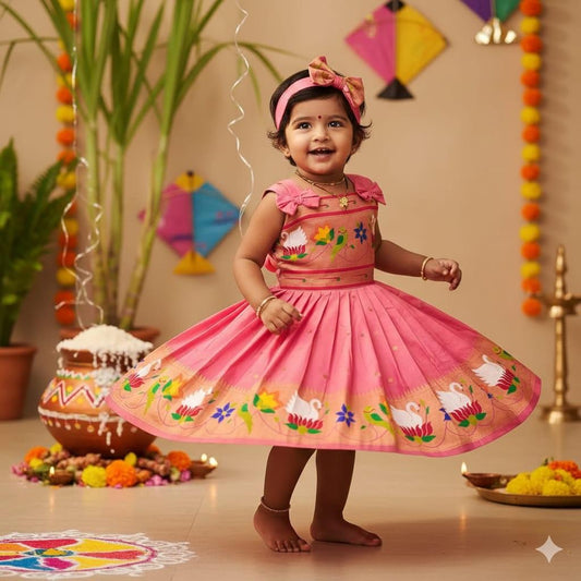 Kid's Soft Paithani Silk Frock