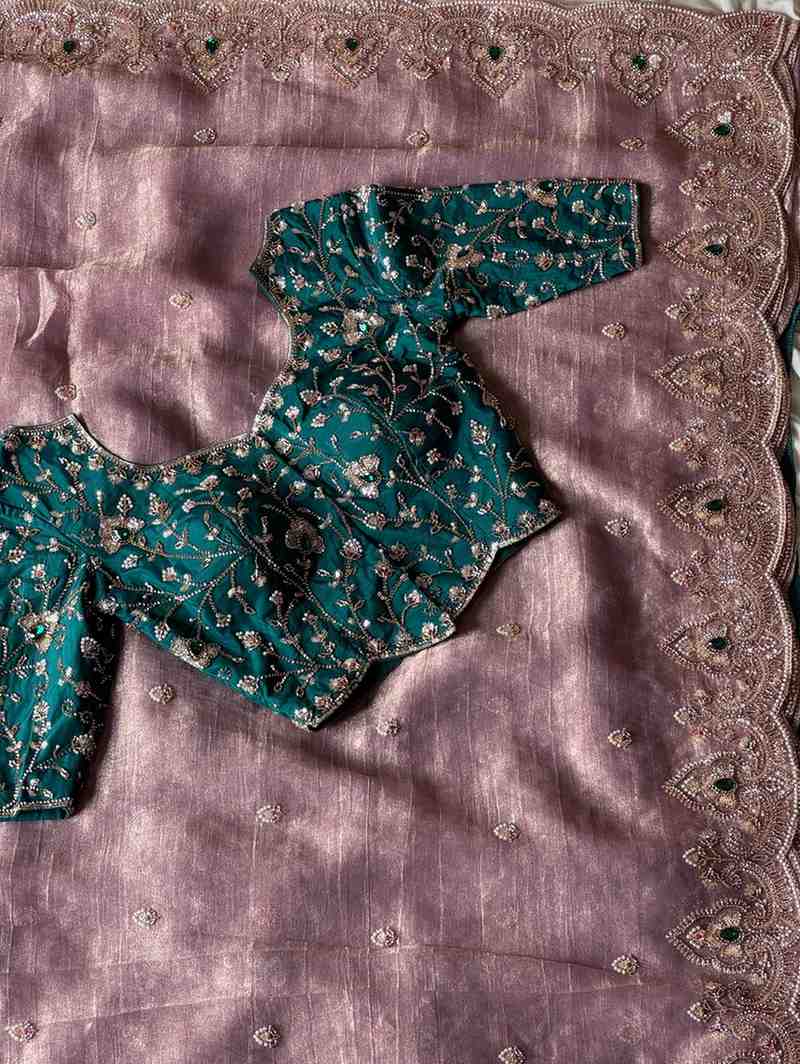 Fancy nylon tissue crepe saree – colour view – Arhas Couture