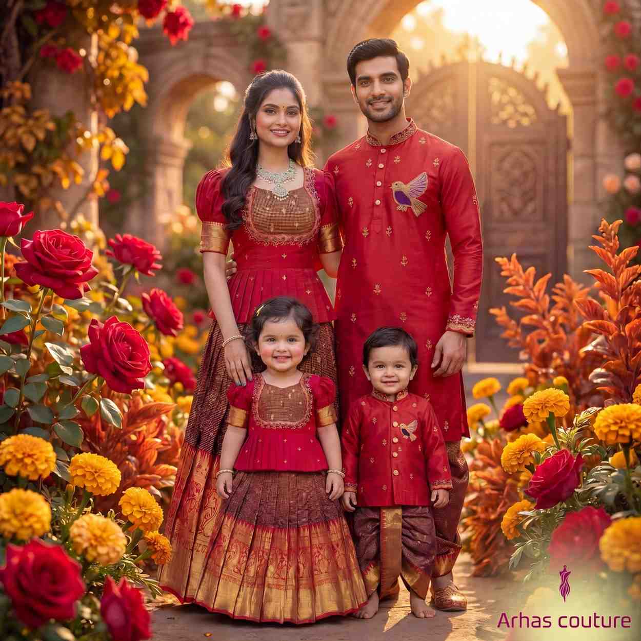 Semi Gadwal family outfit – 4 colours – full family – Arhas Couture