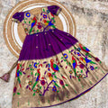 Kids Paithani gown – white – Arhas Couture