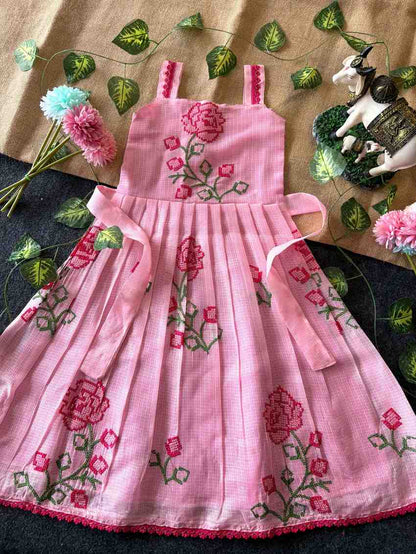 Kids Kota silk gown – pink – Arhas Couture