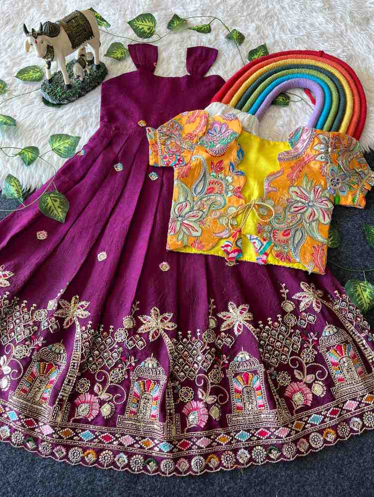 Kids Rangoli crush gown – Pink, Lavender, Blue – 1 to 15 years – Arhas Couture