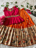 Kids Khadi georgette lehenga – Orange, Purple, Yellow – 1 to 15 years – Arhas Couture