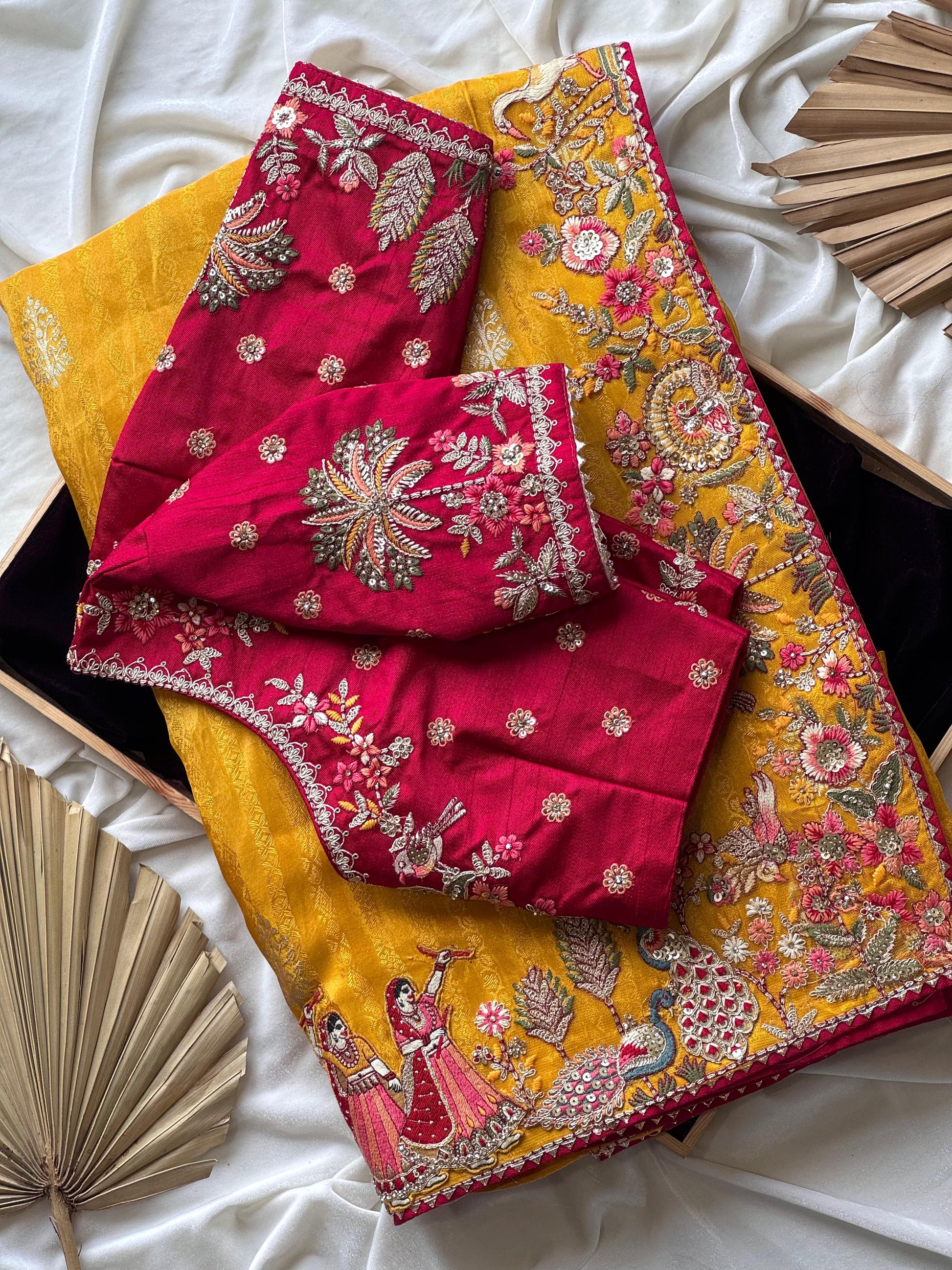 Fancy Dola silk saree with coding work and multi-colour sequins – Arhas Couture