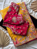 Fancy Dola silk saree with coding work and multi-colour sequins – Arhas Couture