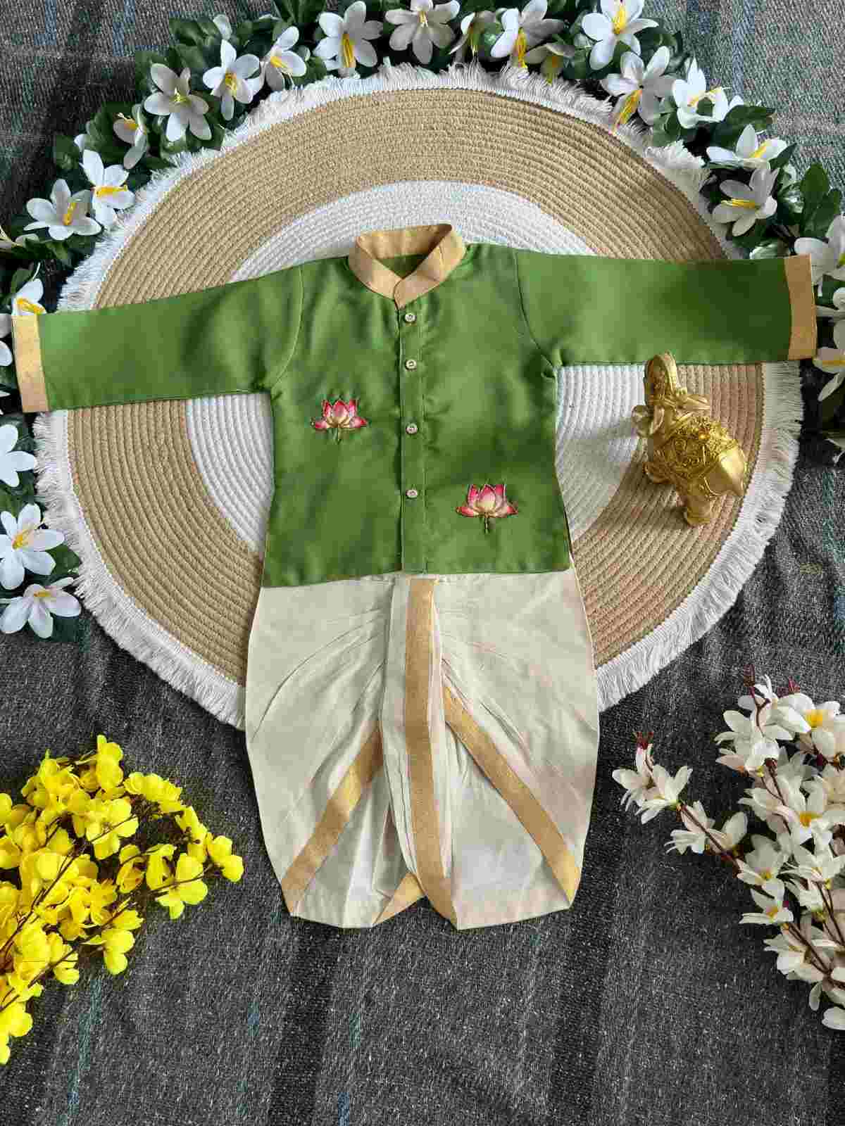Boy's Lotus Embroidery Dhothi Set