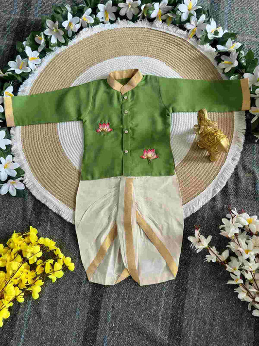 Boy's Lotus Embroidery Dhothi Set