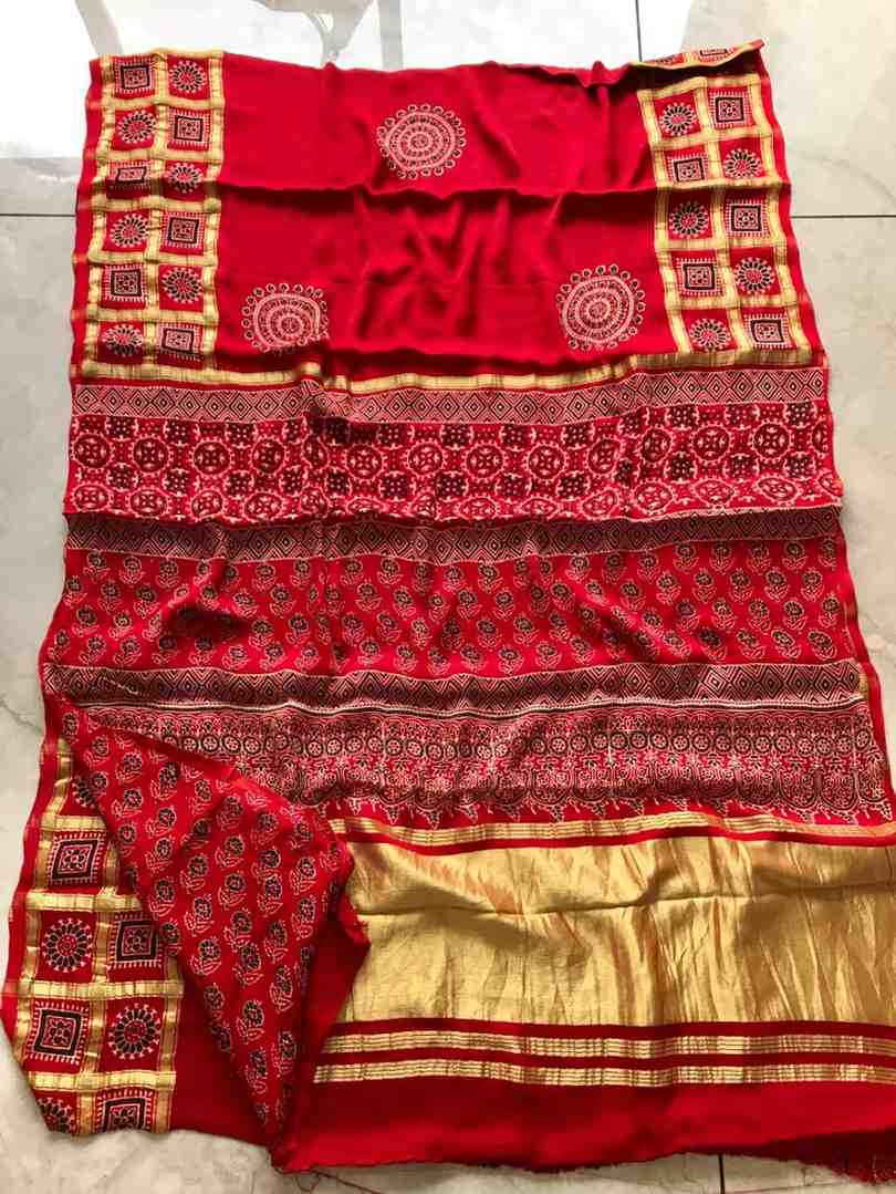 Fancy Ajrakh Modal saree – colour 1 – Arhas Couture