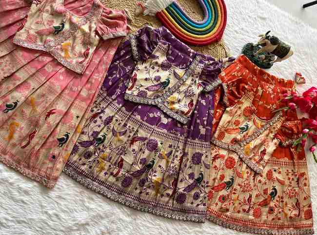 Kid's Paithani Tissue Silk Lehengas