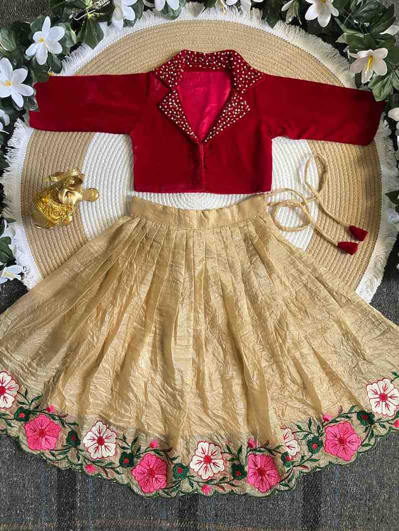 Kids velvet lehenga – gold silk skirt – Arhas Couture