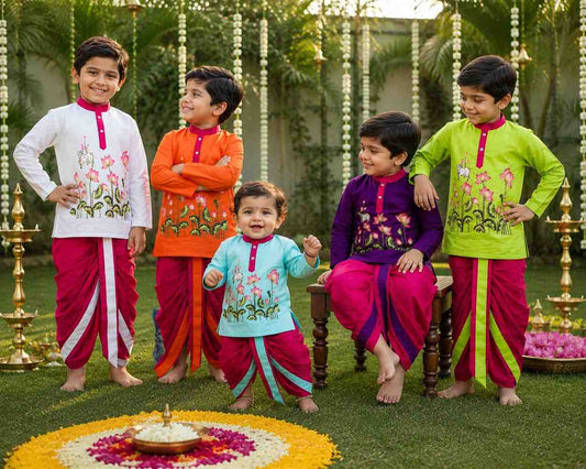 Kid's Kalamkari Cotton Dhothi Set