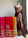 Fancy Modal silk saree with hand block Ajrakh print – Arhas Couture