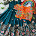 Kids Rangoli lehenga – blue – Arhas Couture