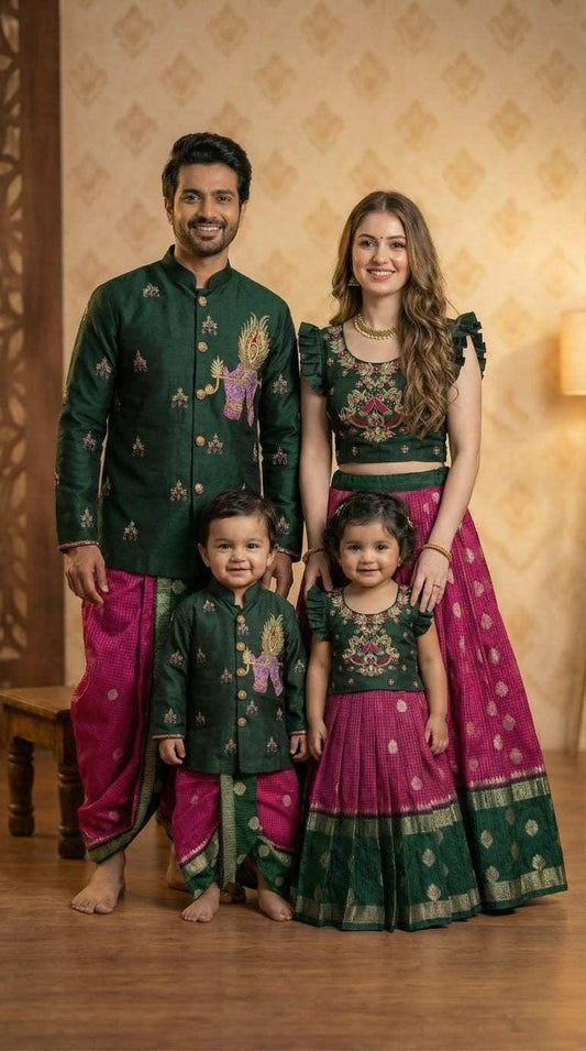 Kid's Banarasi Silk Family Outfits