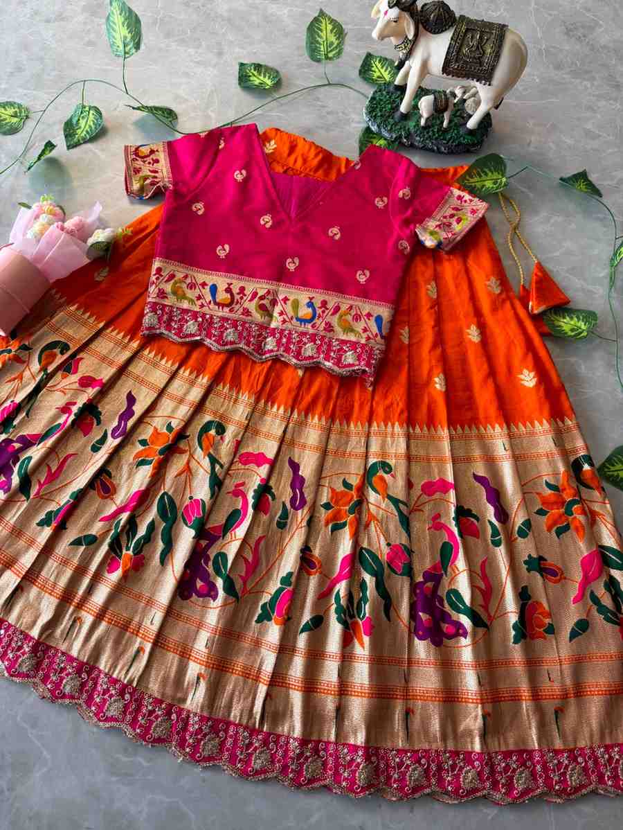 Kid's Paithani Viscose Dola Silk Lehengas