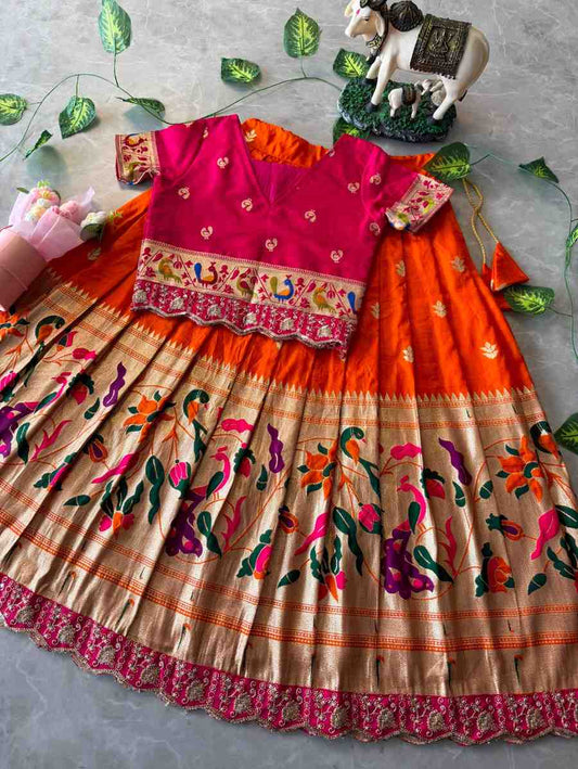 Kid's Paithani Viscose Dola Silk Lehengas