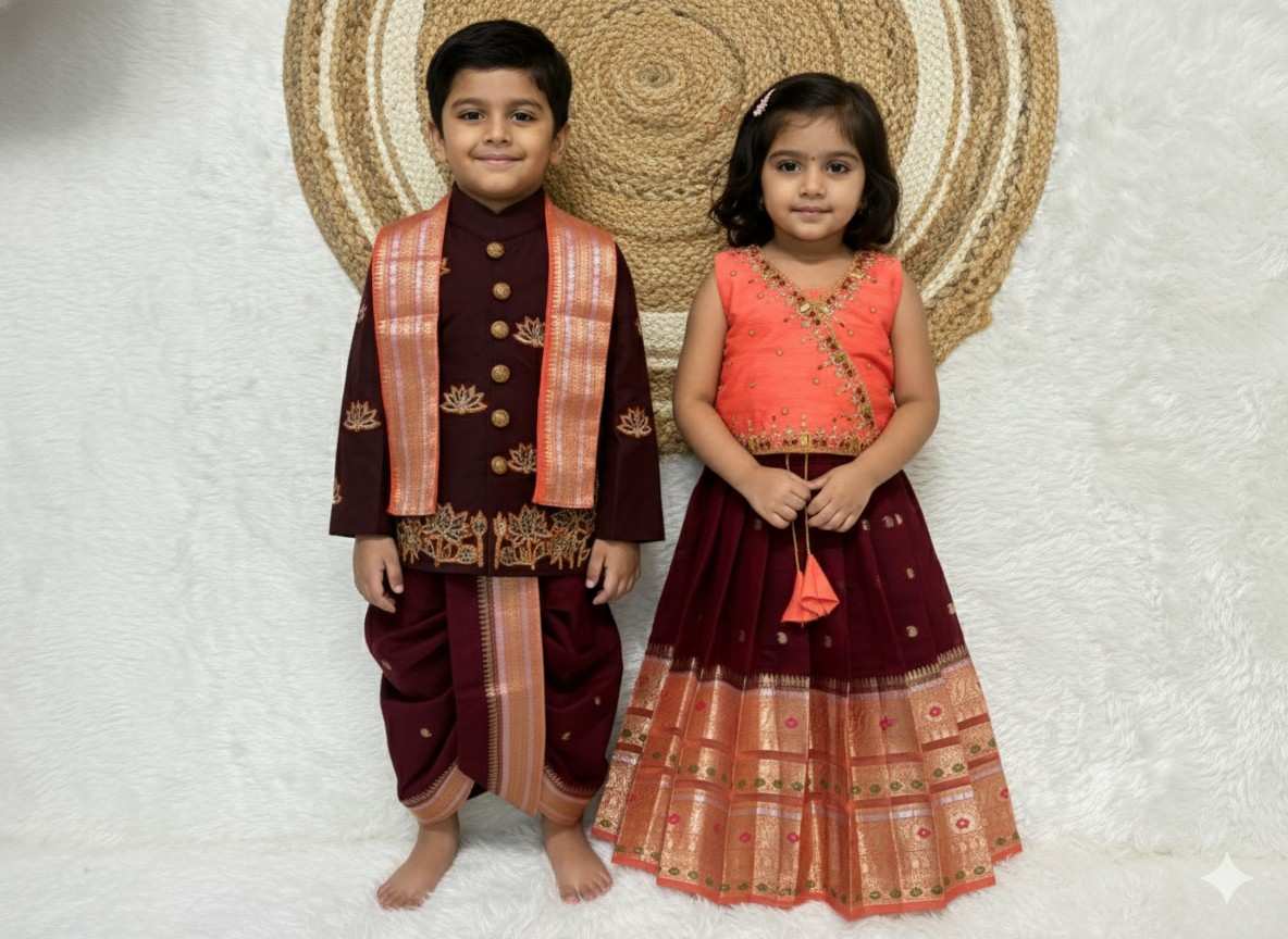 Semi Kanchi Banarasi family outfit – full family – Arhas Couture