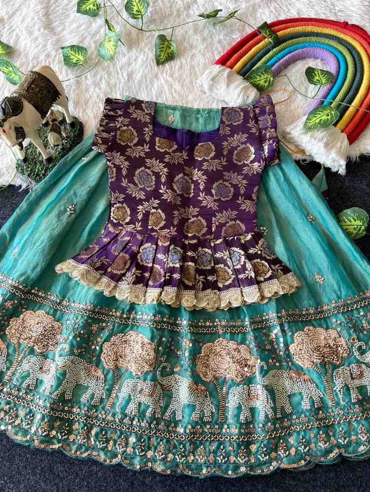 Kids Moss satin lehenga – purple – Arhas Couture