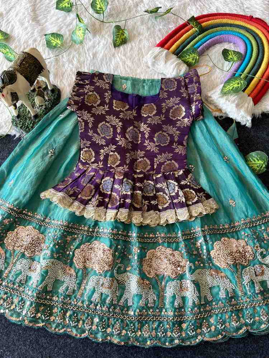 Kids Moss satin lehenga – purple – Arhas Couture
