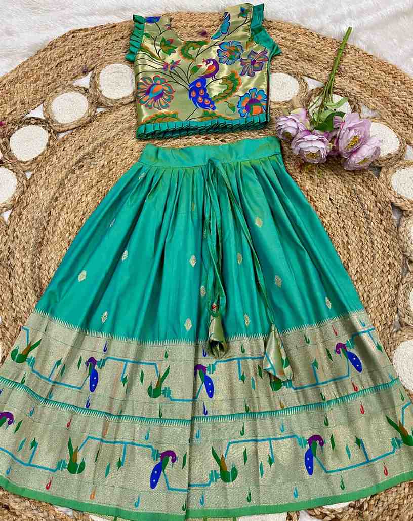 Kids Paithani lehenga – green – Arhas Couture
