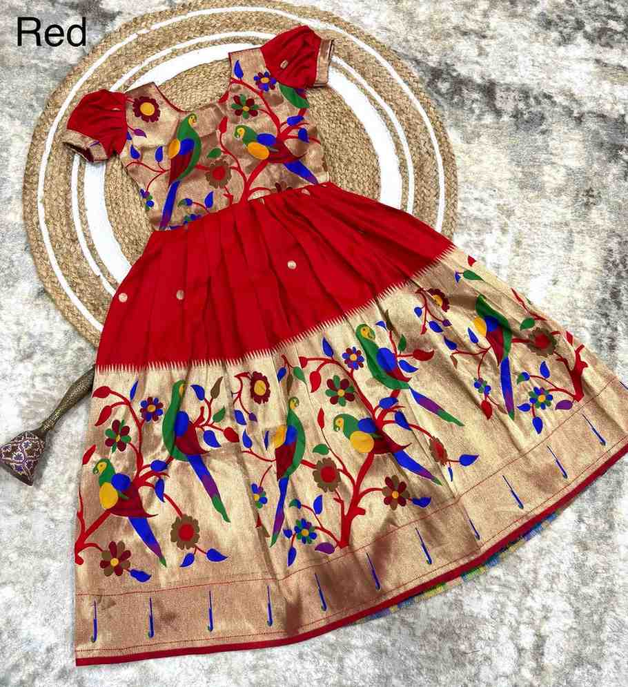 Kids soft Paithani silk gown – 10 colours – 1 to 15 years – Arhas Couture